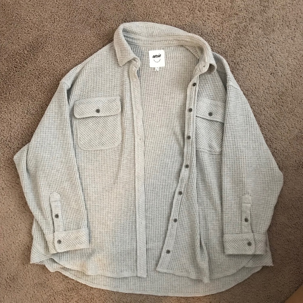 Aerie gray lumberjane waffle button up
